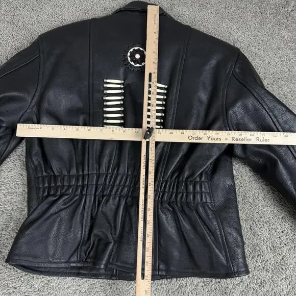 Jim Leather Jacket Womens Large Black Western Bone Bead Biker Motorcycle Zip - Picture 8 of 11